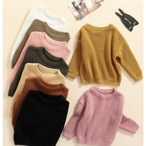 Winter Fall Baby Infant Woolen Sweater Boys Girls Solid Color Round Neck Long Sleeve Knitted Pullovers Sweaters Tops