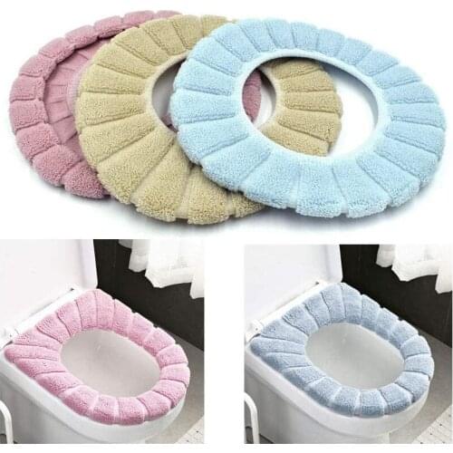Comfortable Velvet Coral Bathroom Soft Toilet Seat Cover Winter Toilet Cover Warmer Stretchable Washable Cloth Toilet Seat Pads