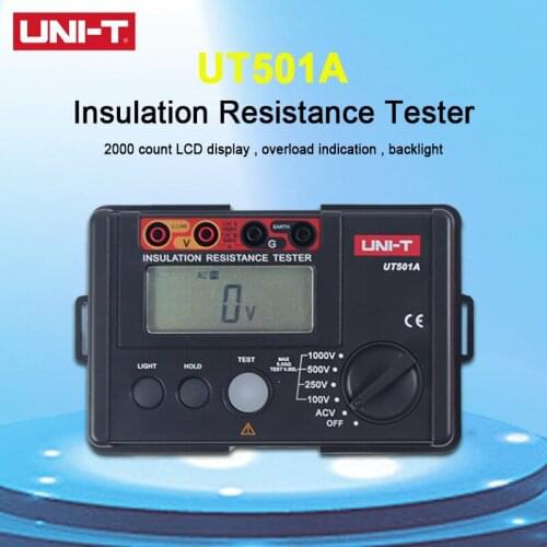 UNI-T UT501A Insulation Resistance Tester 100V--1000V Megger Earth Ground Resistance Meter Megohmmeter 30V~750V AC Voltmeter