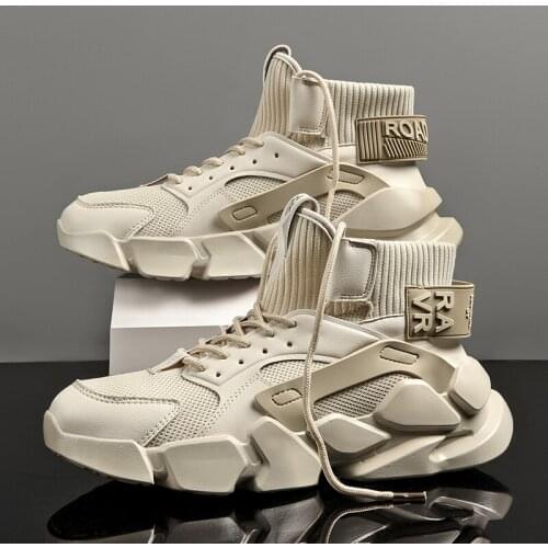 Chunky High-top Mens Sneakers Heighten Fashion Men Casual Shoes Autumn 2020 New Plus Size White Sneakers Damping Tennis Shoes