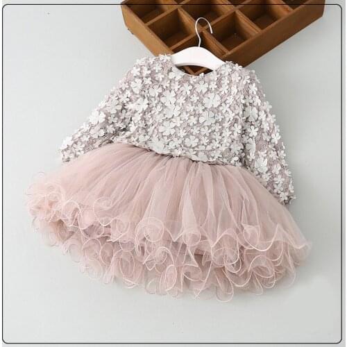 High quality Spring Girl petal Princess Dress long sleeve tutu clothes 2-7y toddler girl Clothes summer