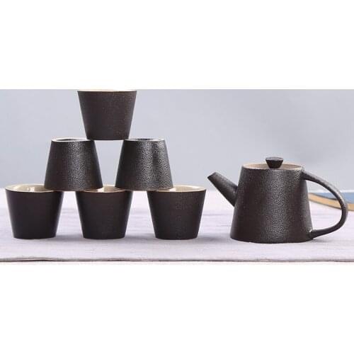 Japanese black pottery tea set kung fu teapot teacups drinkware Chinese style retro kettle ceramic tea pot Christmas gift