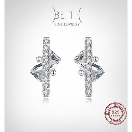 Beitil Simple Irregular Geometry Genuine 925 Sterling Silver Clear Zircon Earrings For Fine Female Fashion Jewelry