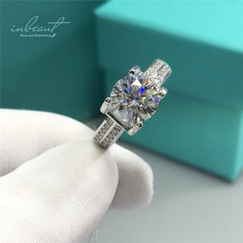 Inbeaut Women 925 Silver Excellent Cut 2 ct D Color Pass Diamond Test Moissanite Cow Head Engagement Ring for Women Fine Jewelry