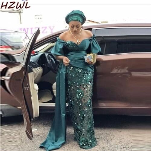 Plus Size Mermaid Evening Dresses Aso Ebi Off Shoulder Cut Out Prom Dress Short Sleeves African Women Gowns robes de cocktail
