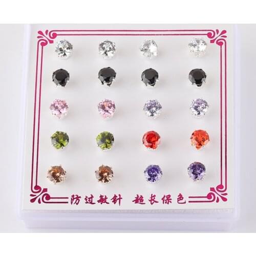 10pairs/set Candy Cubic Zirconia Round CZ Stud Earrings Set For Women Silver Color Crystal Rhinestone Earrings Brinco Jewelry