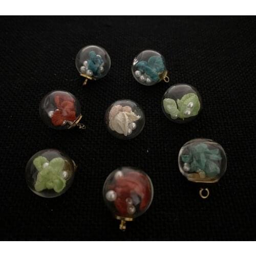 10pcs/bag of Glass Ball Pendant Magic Ball Transparent Mini Dried Flower Dream Glass Jewelry DIY Beaded Necklace Accessories