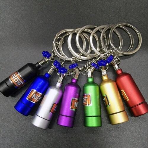 10pcs 7colors Led Lamp light NOS Mini Bottle Keychain keyring Key Chain ring with Cell Battery