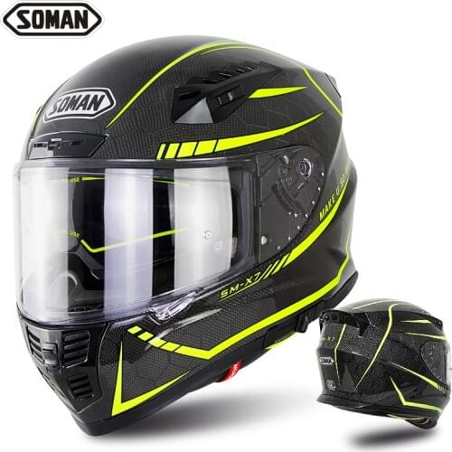 100% Original Snaker Carbon Fiber Motorcycle Helmets Doube Lens 24K Soman X7