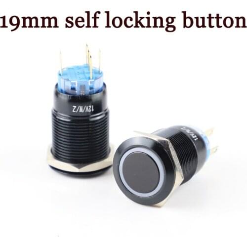 19mm Alumina Black Body Press Power Metal Push Button Switch Waterproof Latching Self-lock LED Light 5V 6V 12V 24V 220V
