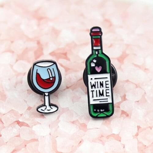 2 pcs/set Grape wine and Glass Enamel pin WINE TIME brooches Bag Clothes Button Badge Cartoon Jewelry Gift for friends Lovers