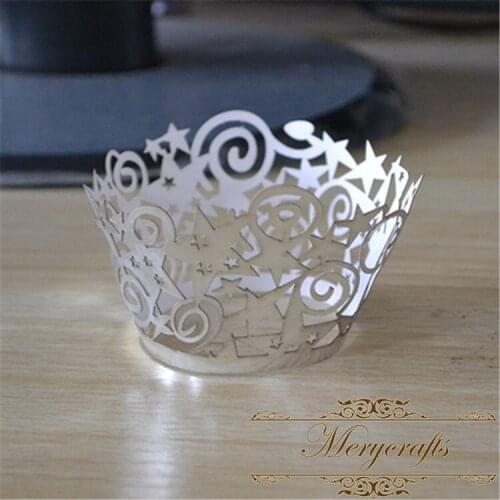 50pcs Metallic silver laser cut cupcake wrappers for wedding party decorations