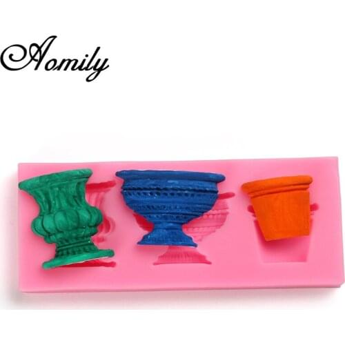 Aomily Garden Flower Pot Vase Planter Silicone Mold Nonstick Cake Fondant Decorating Mould Bakeware Baking Tools Gumpaste Molds