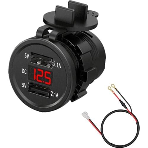 3.1A 12-24v Auto Motorcycle Cigarette Lighter Dual USB Ports Car Charger Socket + LED Digital Voltmeter Meter Display Monitor