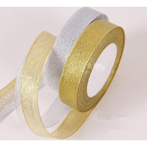 Glitter Silver/Golden 6mm--50mm(1Roll 25yds) Silk Satin Ribbon Bow Wedding Party Decoration Invitation Card Gift Packing