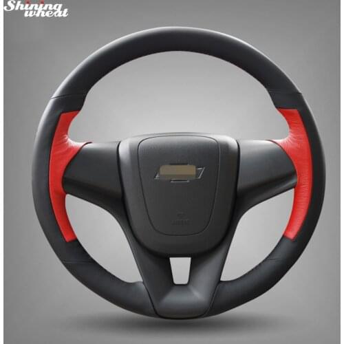 Shining wheat Black Red Leather Car Steering Wheel Cover for Chevrolet Cruze 2009-2014 Aveo 2011-2014 Orlando 2010-2015