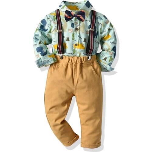Baby Boys Spring Autumn Clothes Set Kids 2021 New Style T-Shirt+Belt Pant Party Wedding Baby Boys Clothes Set 1-6 Years Boy Suit