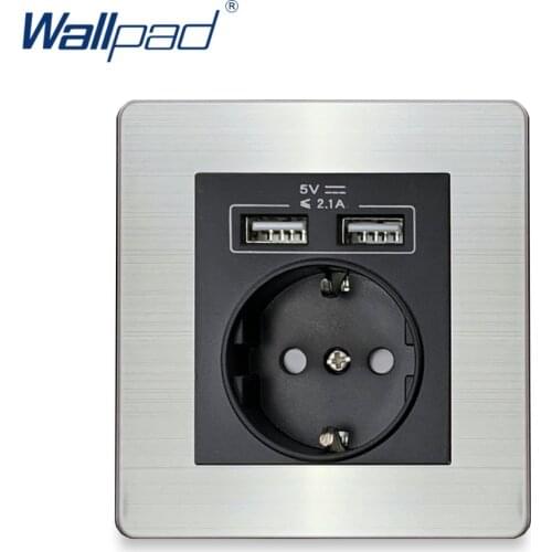 EU Socket With 2 Usb Socket Port Charger 5V 2100mA Stainless Steel Panel Wallpad Luxury Wall Double USB Electric Power Outlet