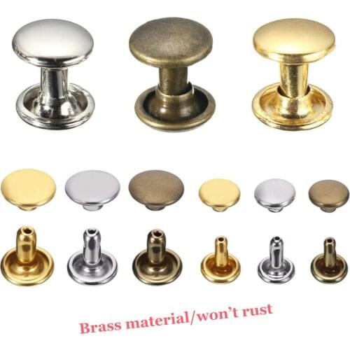 KALASO 100pcs Brass Material Round Double Cap Rivet Stud Collision Nail Spike Rock Leathercraft Shoe Bag Belt Garment Bracelet
