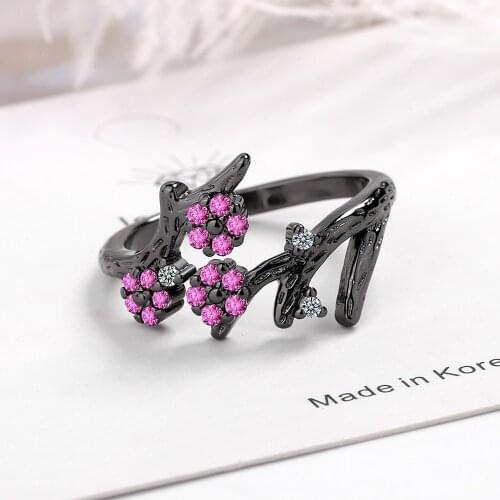 Punk Female Crystal Flower Big Ring Vintage 14KT Black Gold Wedding Stainless Steel Rings for Women Unqiue Engagement Ring