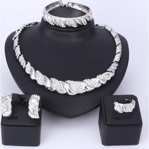 Women Nigerian Wedding African Beads Crystal Bridal Necklace Earring Ring Ethiopian Jewelry Sets