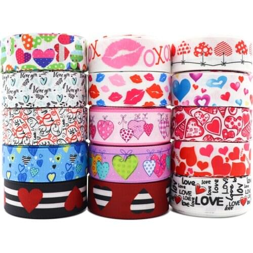 10 Yards 1" 22MM Grosgrain Ribbon Love Valentines Day Printed Ribbon For Hair Bows DIY Crafts Handmade Accessories Y2021010804