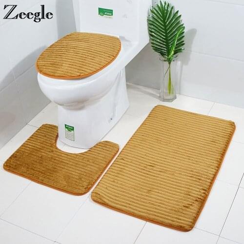Zeeg Bath Mat Bathroom Anti-slip Floor Rugs Bathroom Carpet Set Toilet Seat Cover Bath Rugs Absrobent Mats For Bathroom