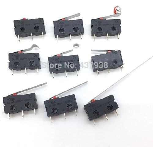 10PCS Mini Micro Switch Roller ARC Lever SPDT Snap Action 3A 250V AC 5A 125V NC-NO-C With Pulley 3 Pins Stroke Limit Switch