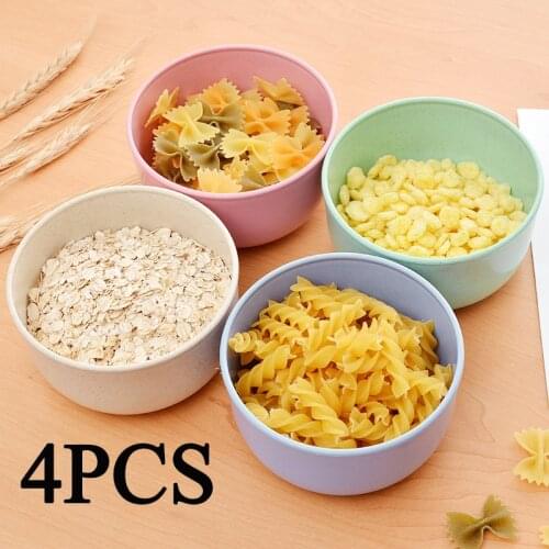 4Pcs/Set Wheat Straw Bowl Food Grade Wheat Rice Container Environmental Protection Bowls Household Rice Salad Noodle Tableware