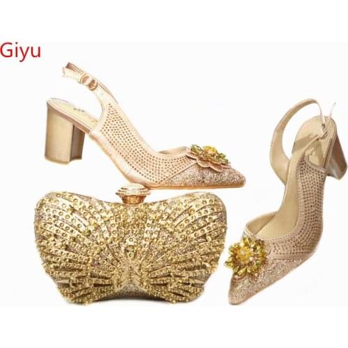 Doershow fashion style Italian Shoes With Matching Bags African Women Shoes and Bags Set For Prom Party Summer Sandal!HBK1-8