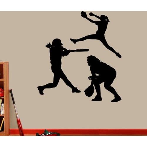 Girls Softball Wall sticker Softball Players Sports Wall Decor Stickers removeable vinyl Sports Room ornament Wall Mural G191