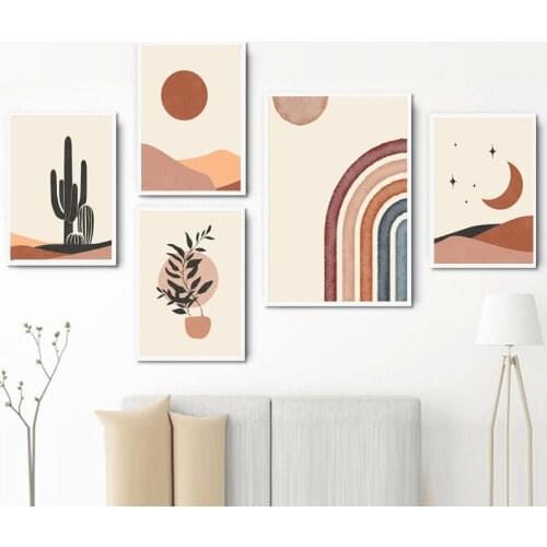 Nordic Plant Landscape Poster Print Abstract Geometric Wall Art Picture Modern Canvas Painting Living Room Home Decor