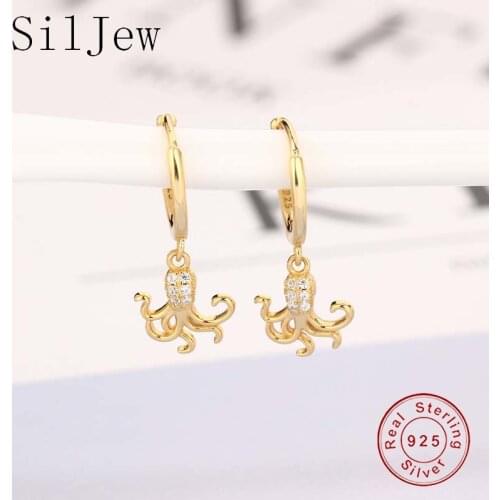 Genuine 925 Sterling Silver New Trendy Fine Gothic Octopus Hoop Earrings for Women Cute Animal Summer Beach Party Jewelry Gift