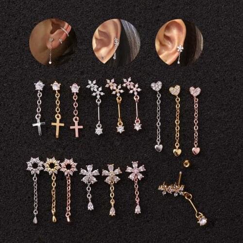 Stainless Steel Thread Earrings Screw in Helix Earring Dangle Stud Tragus Helix Bar Clara Flower Cartilage