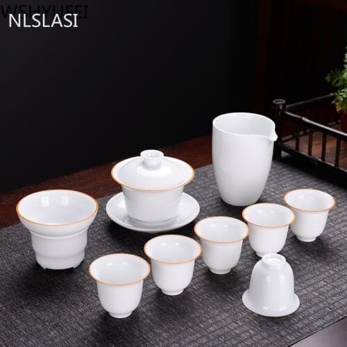 WSHYUFEI 10 pcs/set Chinese ceramic tea set exquisite White porcelain teapot kettles tea cup Home Office Convenient drinkware