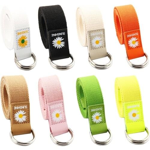 2020 New Fashion Womens Belt Chrysanthemum Print Womens Candy Color Canvas Waistbelt Explosion Jeans Unisex Decorativ Belts