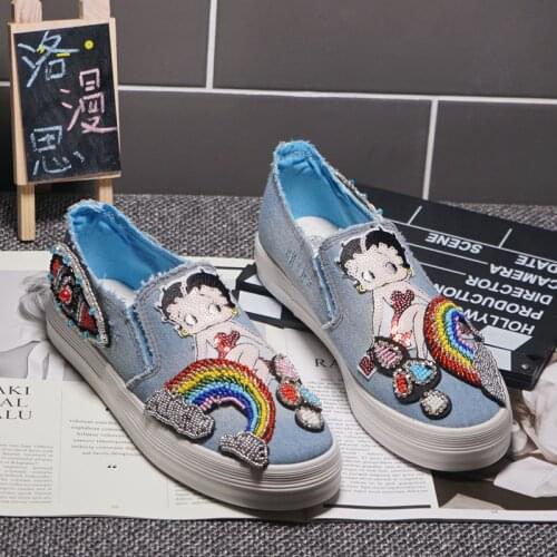 2021 new heavy industry net red wild casual tide brand washed denim shoes female lazy canvas shoes