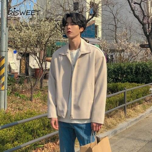 Solid Lapel Jacket Men Korean Long Sleeve Loose Warm Coat Mens Simple Slim Zipper Autumn Winter Jacket Boy 2020