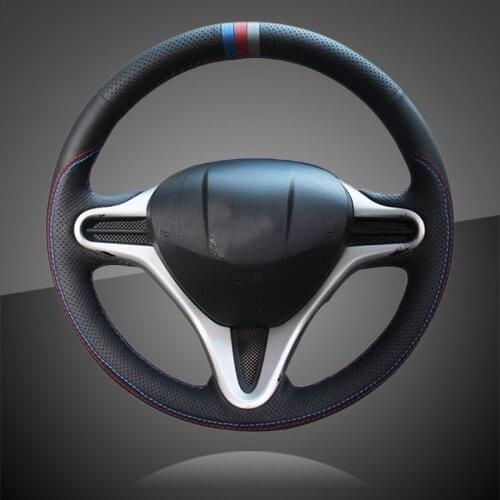 Hand Sewing Auto Steering Wheel Cover for Honda Fit 2009-2013 City Jazz Braid On The Steering Wheel Cover Interior Accessories