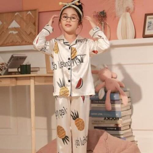 2Pcs Kid Baby Boy Girl Silk Satin Button-Down Pajamas Set Animal Print Long Sleeve Sleepwear Nightwear Outfit 3-14Year Wear