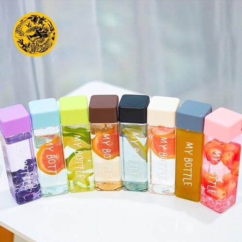Plastic New Water Bottles 500ml My bottle for water with Rope Transparent Square drink bottle Sport Korean style Heat resistant