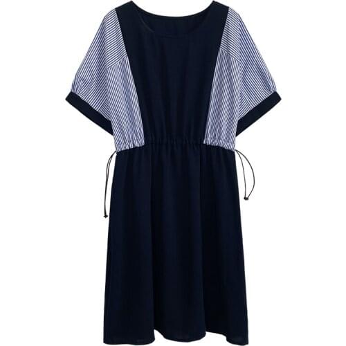 Casual A-line Dresses Women 2020 Summer Street Hipster Girl Stripe Short Sleeve O-Neck Hight Waist Elegant Dress