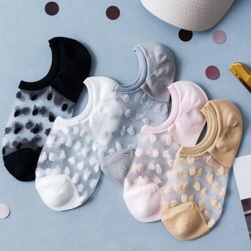 Richkeda Store New 2021 3 Pairs/Set Crystal Lace Socks Summer Women Transparent Lace Silk Flower Girls Elastic Invisible Short