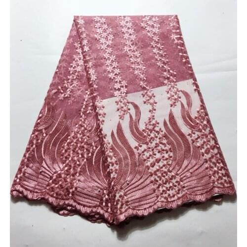 Pink African Lace Fabric 2020 Embroidered Nigerian Laces Fabric Bridal High Quality French Tulle Lace Fabric For Women YLM040