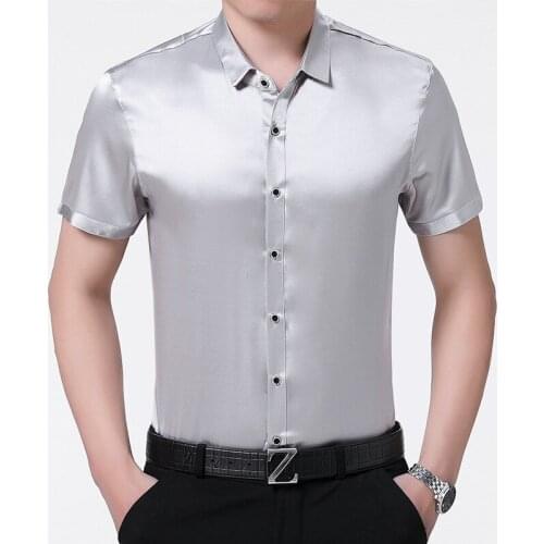 Short 200% Sleeve Silk Summer Red Black Shirt Korean Men Clothes Formal Man Shirts High Quality Camisa CH-888 KJ2262