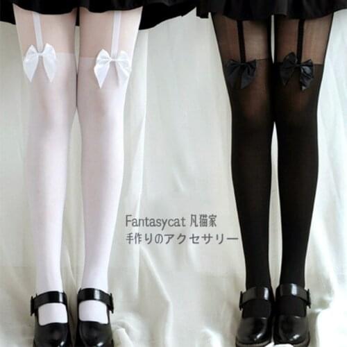 Sexy woman patchwork pantyhose bow slim tight stockings stockings lace thin section fake high tube pantyhose