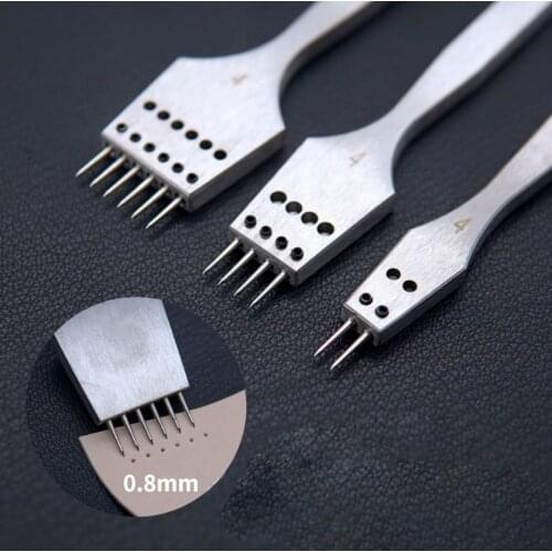 Removable Round Hole Leather Punch 4mm Spacing Chisel Round Head Lacing Stitching Sewing Tools 2/4/6 Prong Leathercraft Cut