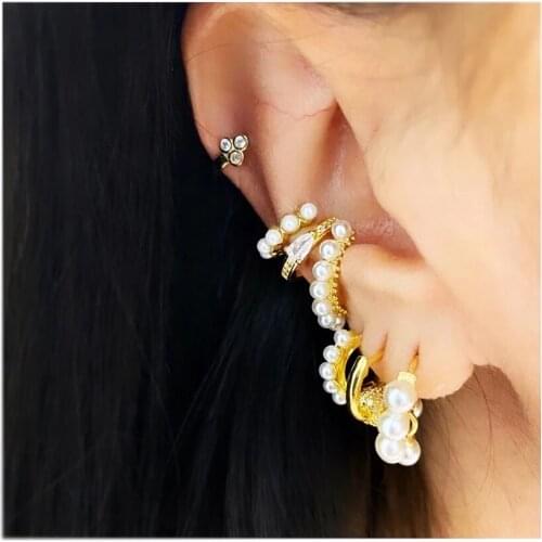 1 piece no piercing clip on earrings gold silver color fresh sea pearl beaded round circle ear cuff fashion delicate jewelry