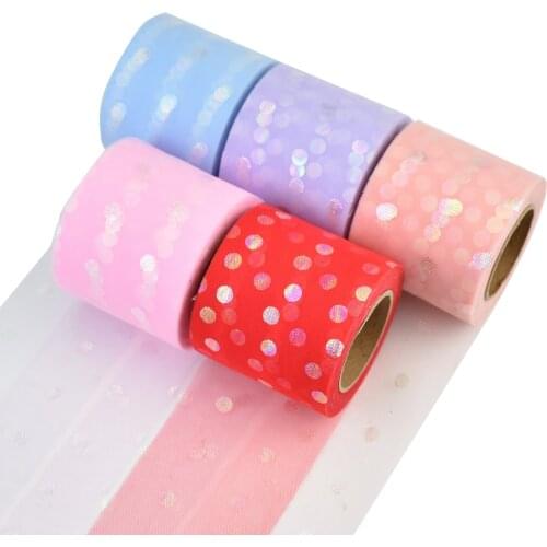 HSDRibbon 60MM Colorful dots printed Pattern organza Mesh Fabric Ribbon