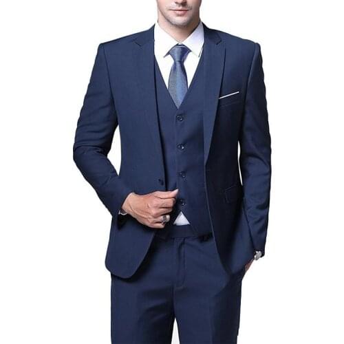 Stylish Design One Button Navy Blue Groom Tuxedos Groomsmen Notch Lapel Mens Suits Blazers (Jacket+Pants+Vest+Tie) W:1115